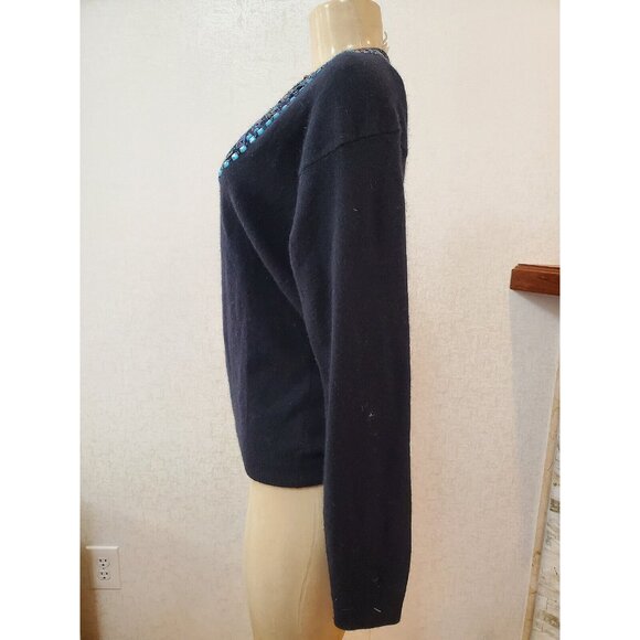 VTG ANNE KLEIN KNITWEAR ANGORA /WOOL MIX embroidery Sweater V Neck SIZE S #462 - Picture 5 of 10
